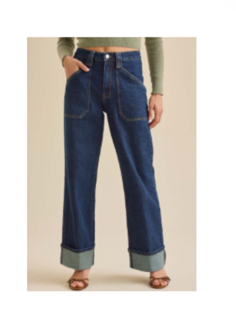 Altar'd State Indigo High-Rise Wide-Leg Cuffed Jeans
